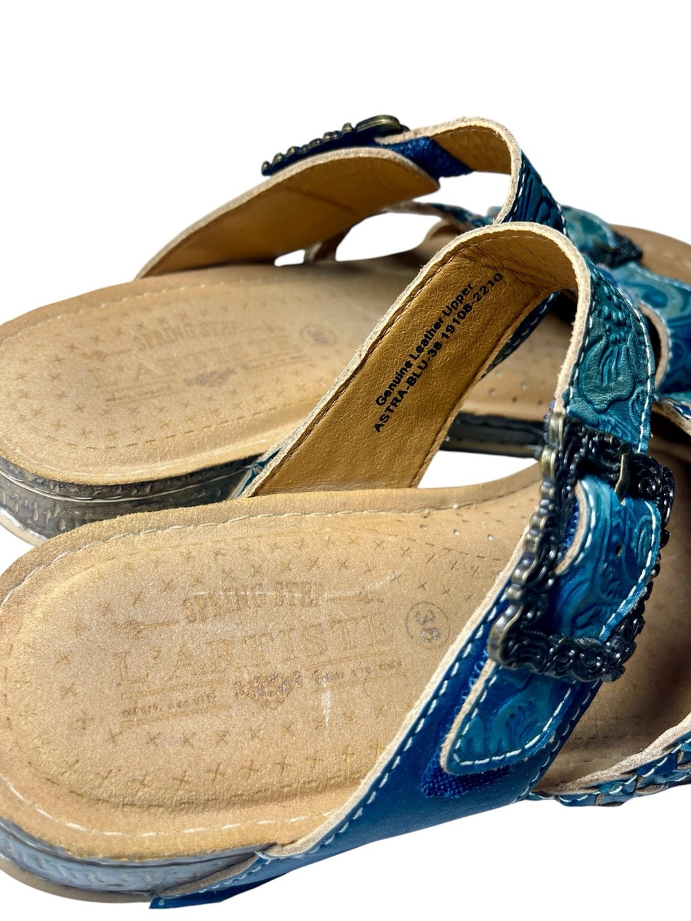L’Artiste by Spring Step Women’s Astra Leather Slide Sandal Blue 7.5 38 - Picture 5 of 9